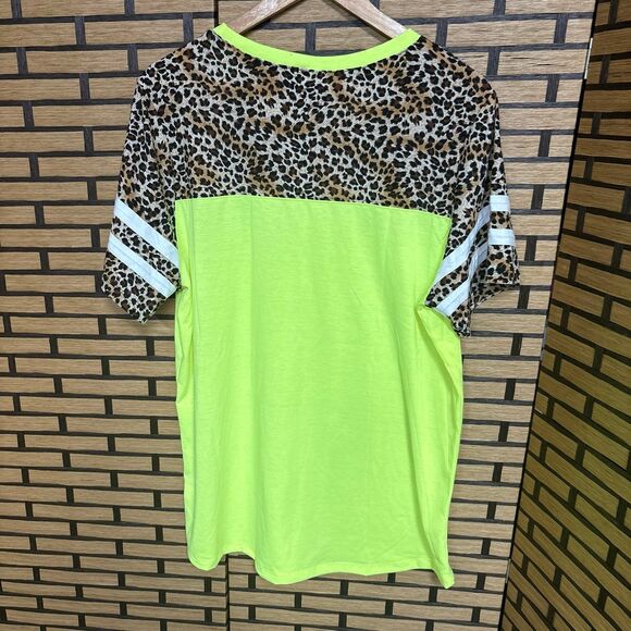 Sunshine & Rodeos Lime Green And Varsity Stripe Leopard Top Size 2XL - Picture 2 of 5